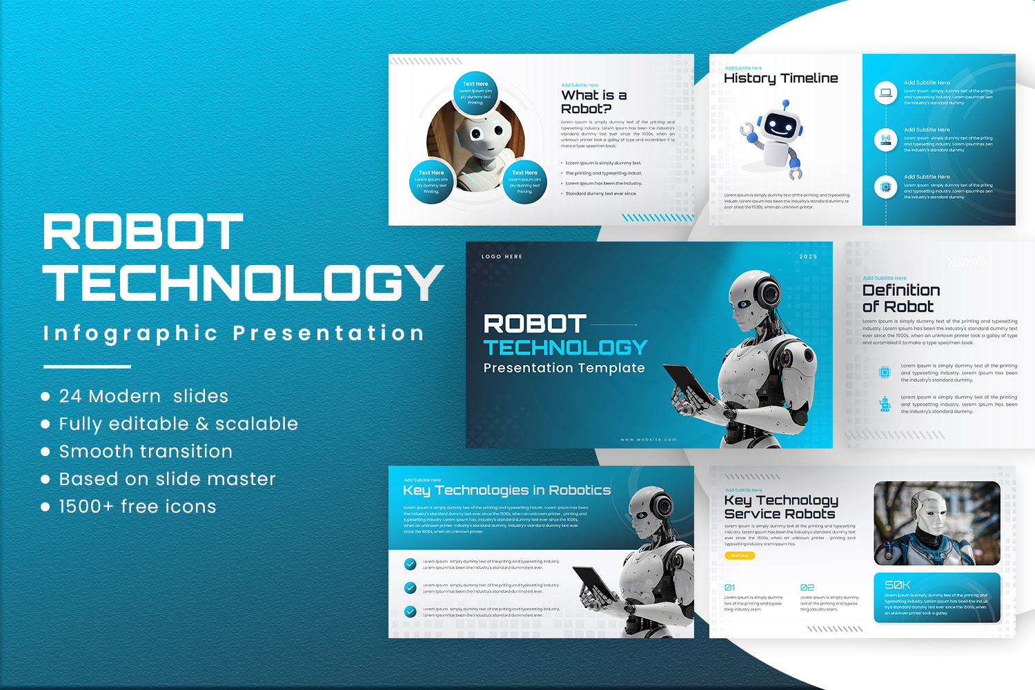Robot Technology Infographic Presentation Template artificialintelligence automation business creative digital engineering googleslides infographic innovation modern pitchdeck powerpoint presentation professional robotics slides startup tech technology template