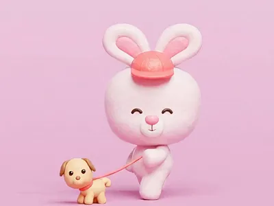 Cute 3D Character Animation — Pastel Bunny & Puppy Motion Design 3d animation branding cartoon cute design graphic design illustration logo motion graphics puppy ui vector