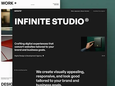 Infinite Studio — Creative Agency Website Design agency website animation branding agency creative agency creative agency website creative studio dark website digital agency homepage design landing page design modern website portfolio website responsive design ui ui design ux design web design webflow website concept website design