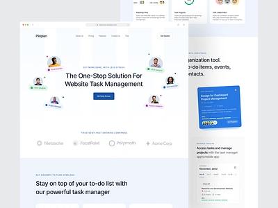 Plinplan - Task Management Landing Page blue clean clean design management roadmap saas saas landing page task task management task manager ui design uidesign userinterface ux design uxdesign web design website white