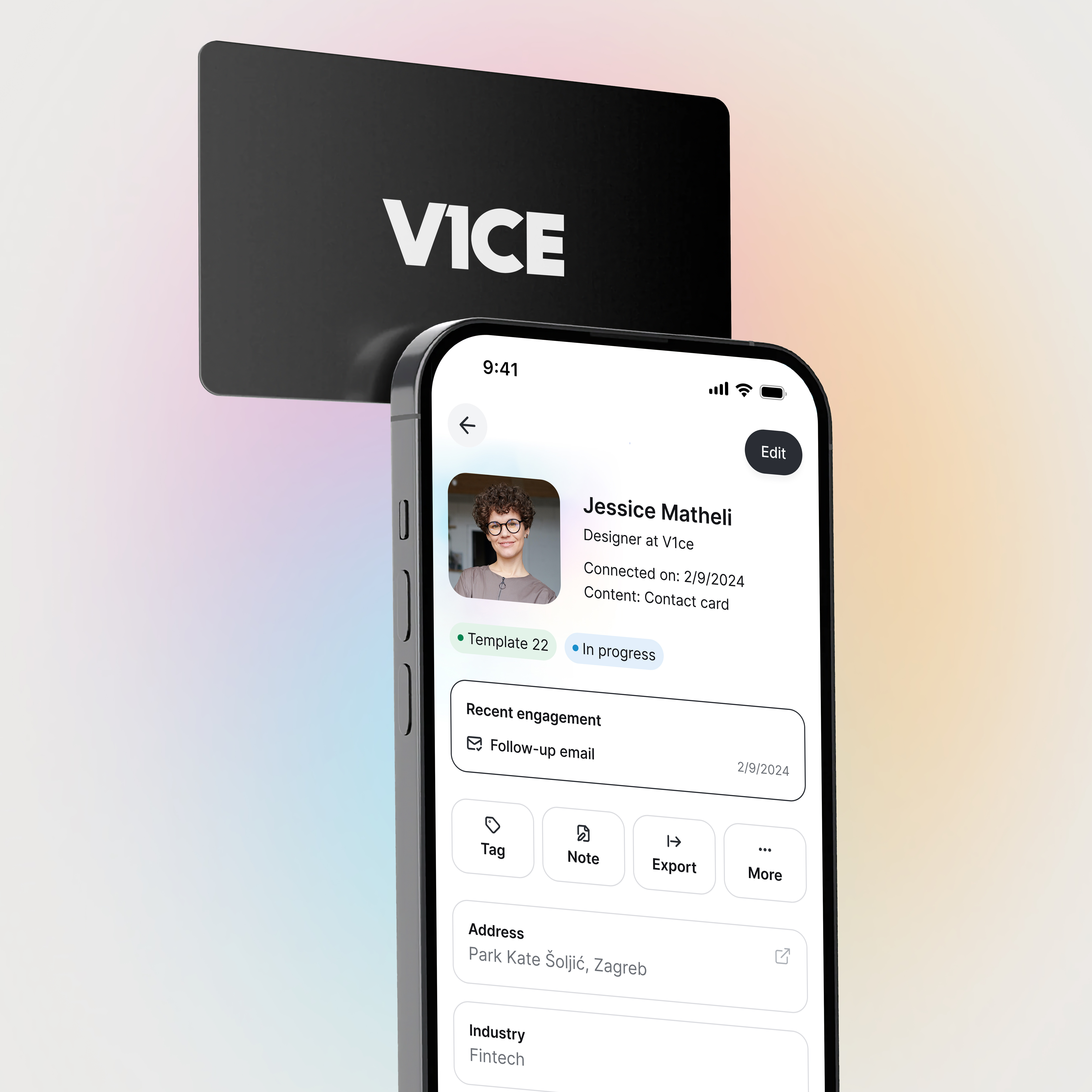 Contacts page and your digital Business Card. Case V1CE Teams