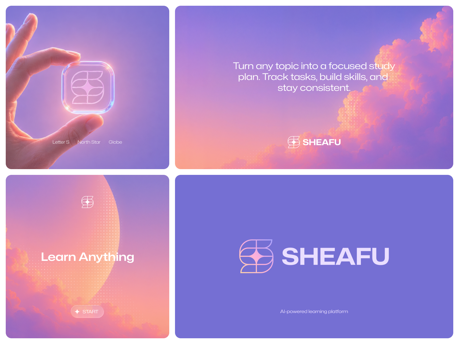 Sheafu Logo Design ai app branding cloud dreamy education edutech globe gradient icon identity learning lepisov letter s llm logo moon star token