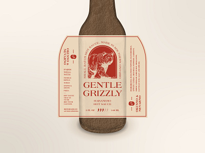 Gentle Grizzly Hot Sauce Label bear bottle branding chile die cut grizzly habanero hot hot sauce label layout linework packaging pepper retro simple spice spicy typography vintage