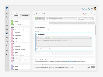 Build new block actions b2b blocks build builder call center configurator creator desktop flow greeting interface library navigation radio saas sidebar speech ui ux