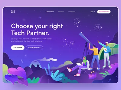 Landing Page Design for Tech Partnership colorful design gradient illustration landing page partnership people space stethoscope. tech ui vector website