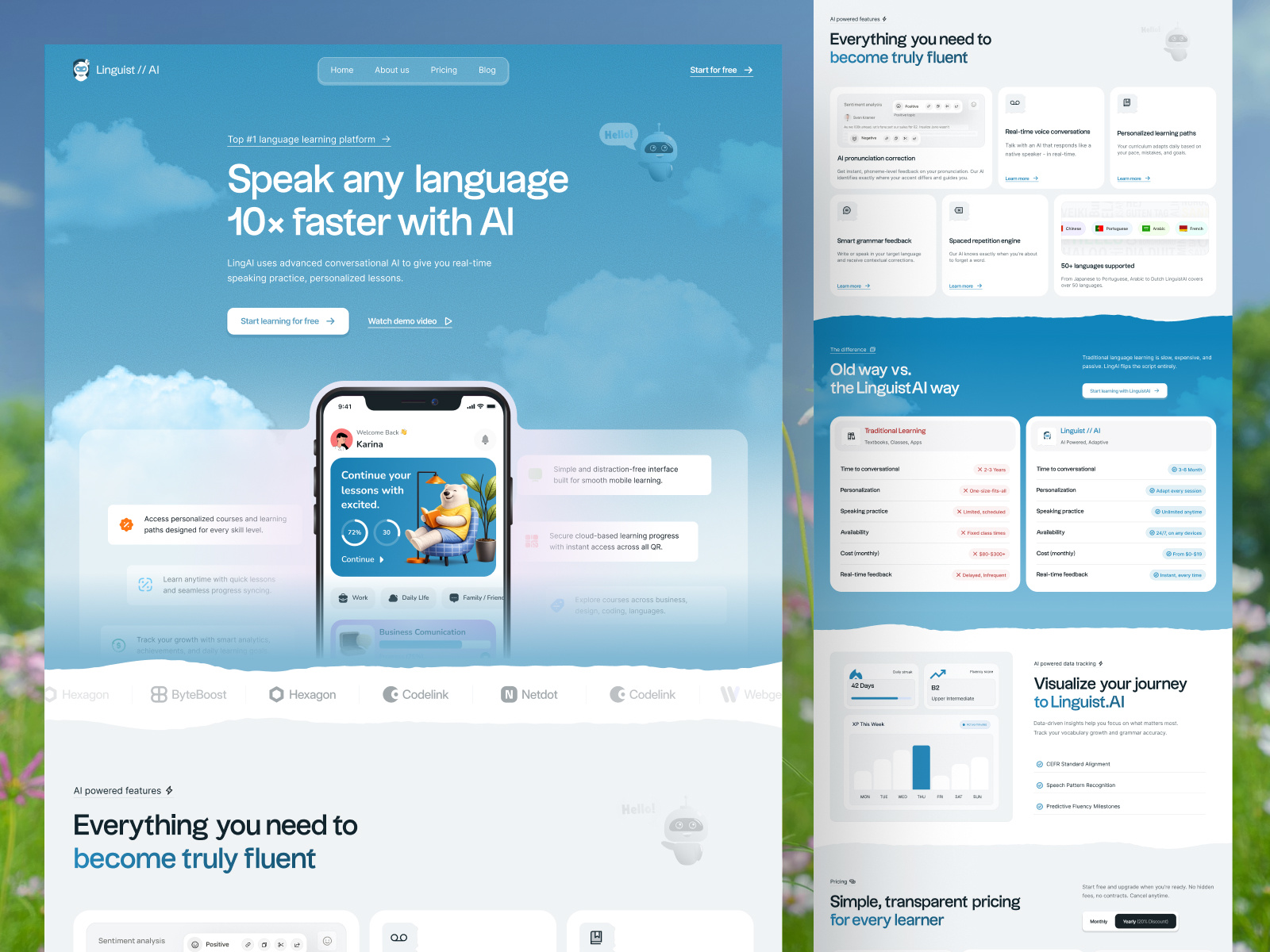 Example of Linguist AI — AI Language Learning App Landing Page
