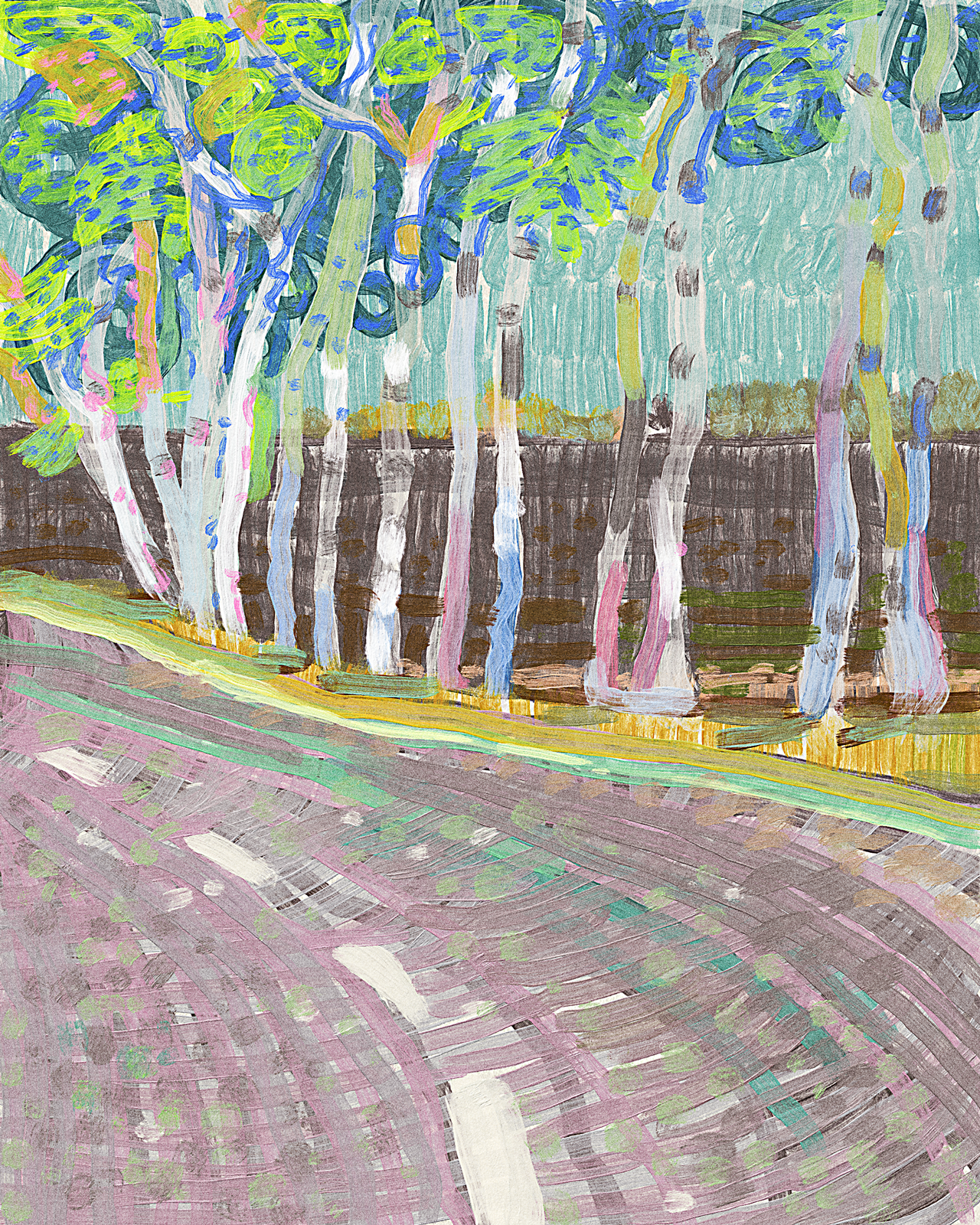 Road and Trees color design exploration fauvism illustration impressionism landscape oil painting postimpressionism road texture tree