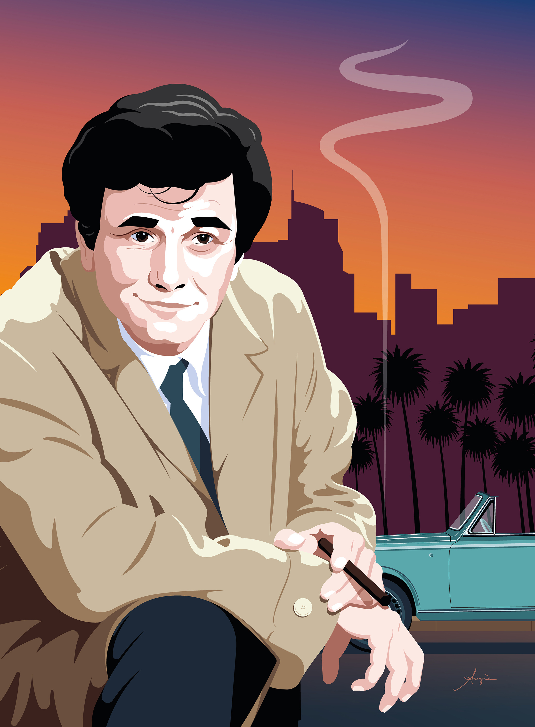 Columbo Poster adobe illustrator columbo contrast daily art digital art flat design illustration nbc universal peter falk poster series vector vector illustration