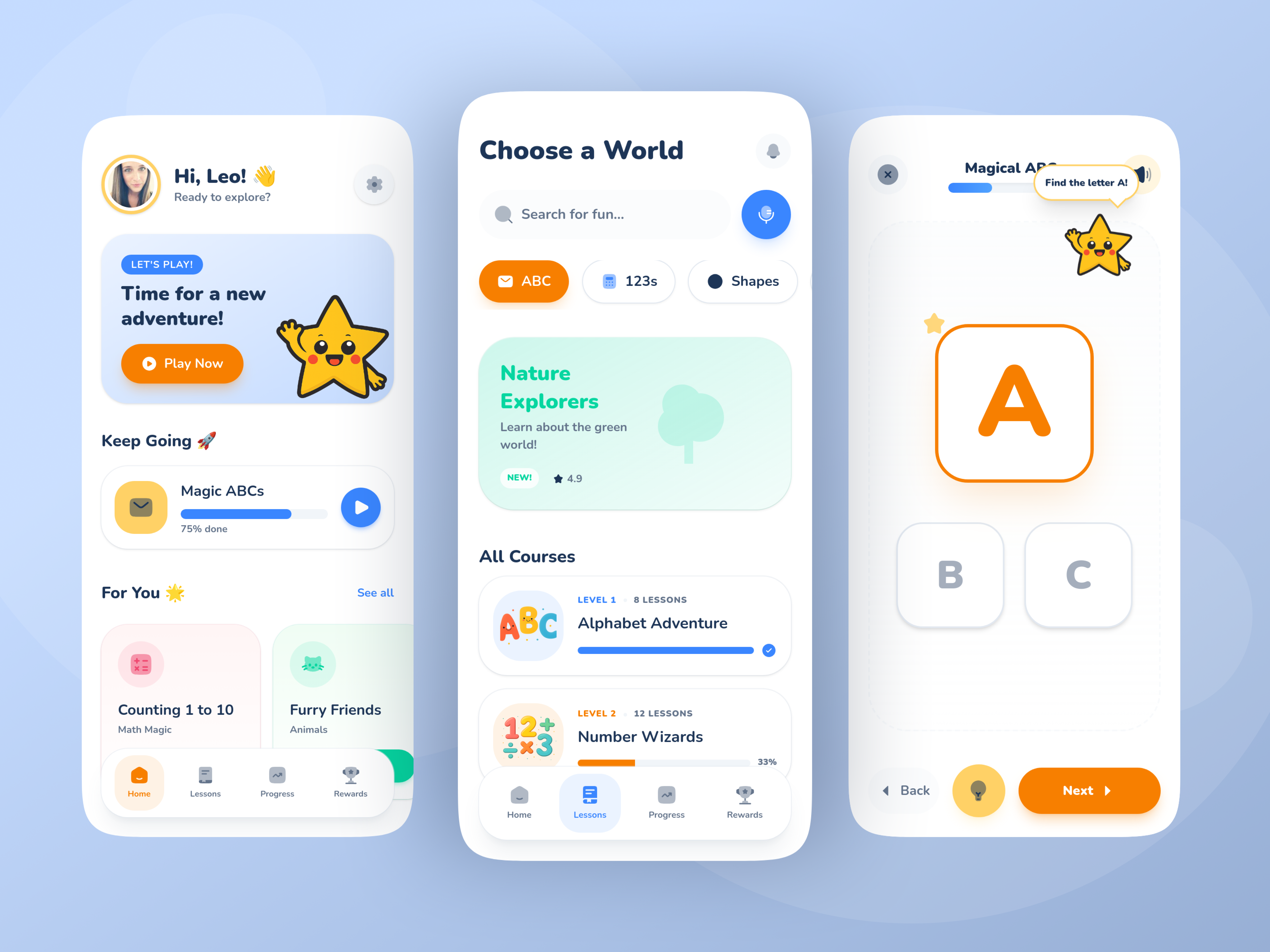 Example of Kids Learning Mobile App UI/UX Design