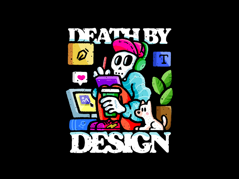 Death By Design colorful death design designer dog illustration illustrator laptop procreate product design puppy skull skulls web design