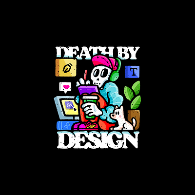 Death By Design colorful death design designer dog illustration illustrator laptop procreate product design puppy skull skulls web design