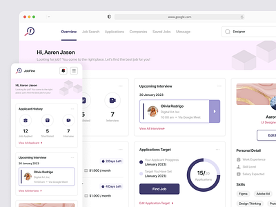 JobFine - Job Finder Responsive Dashboard clean dashboard job job finder job search job seeker minimalist mobile app responsive simple ui ux vacancy