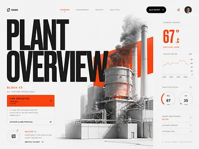 Dashboard Design - Industrial Plant Emergency UI 3d analytics b2b charts control panel dashboard data visualization emergency ui factory industrial interface minimalist monitoring product design saas typography ui ux web app web design