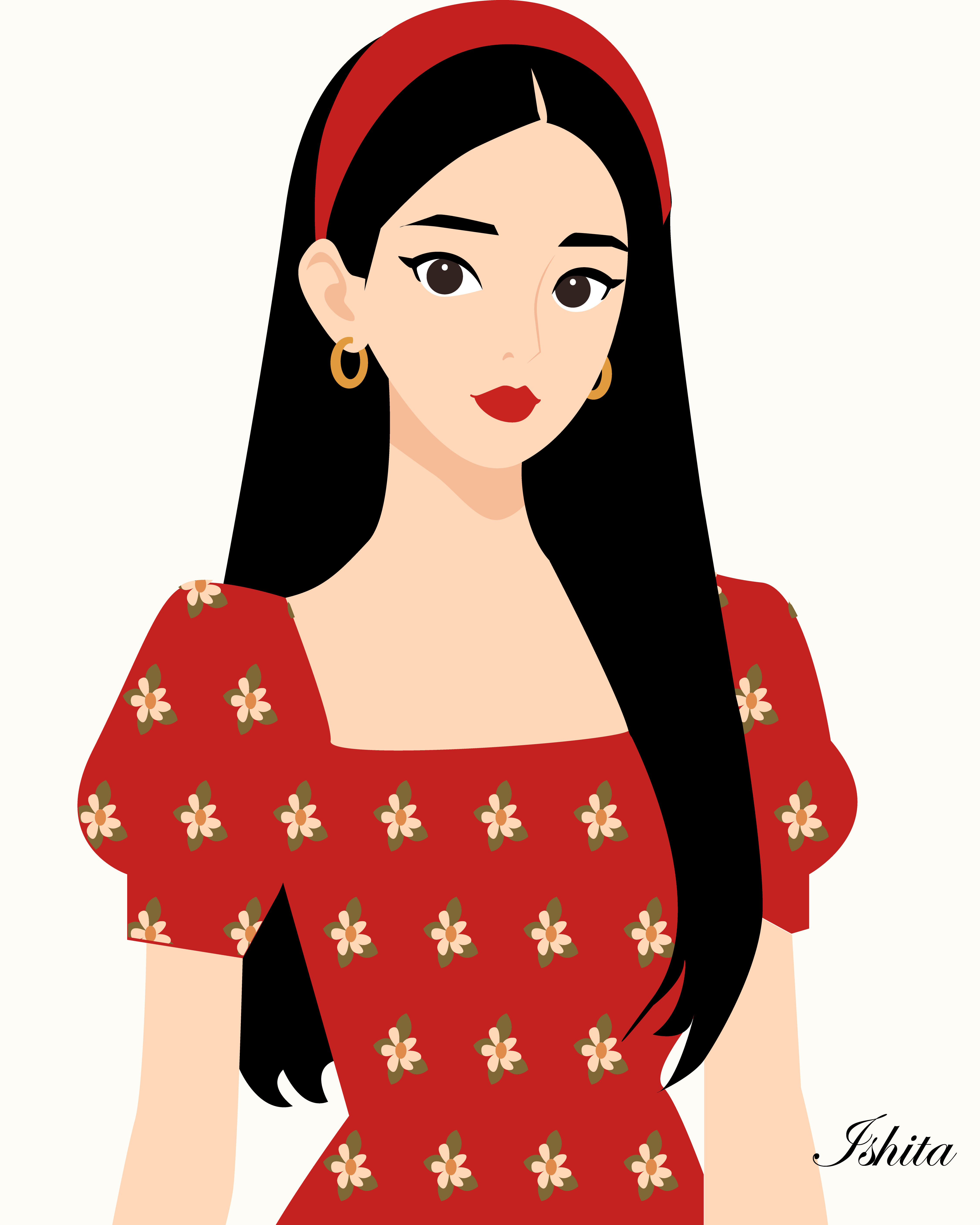 Red-dressed woman's portrait design graphic design illustration minimalist vector