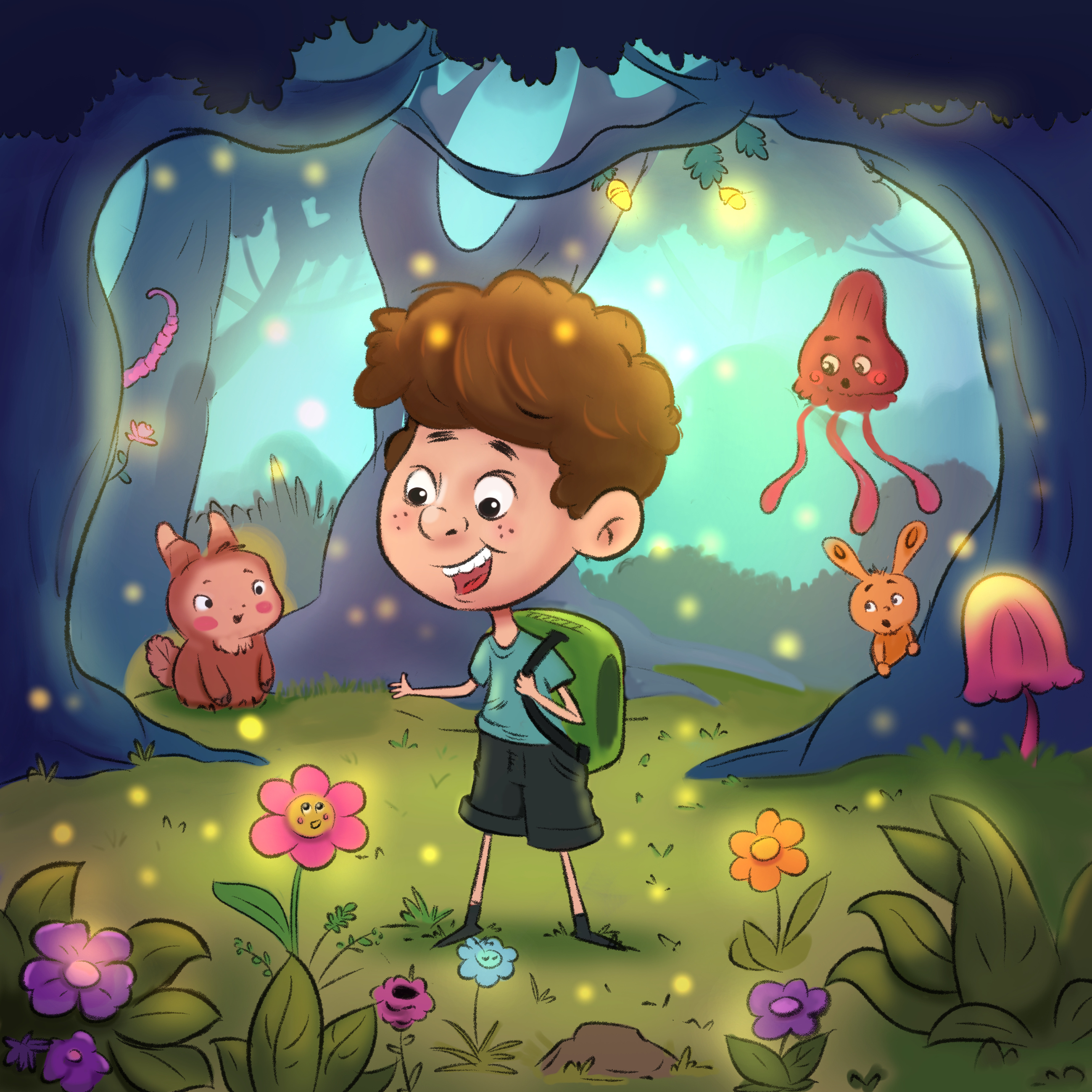 Magical Forest Illustration for Kids Book Page book illustration children illustration digital illustration editorial illustration fantasy illustration magical world art storybook illustration