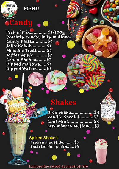 Candy and drinks menu d graphic design