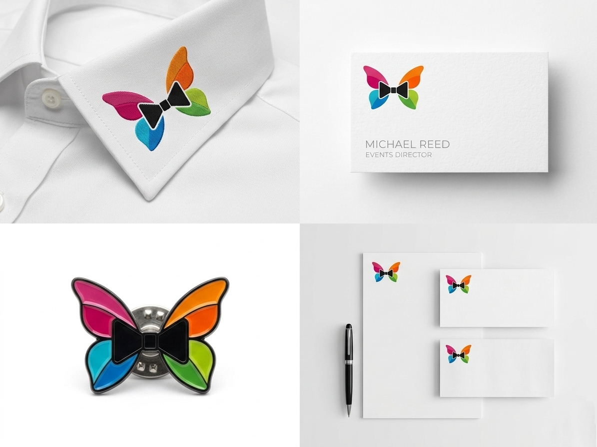 Colorful Bow‑Tie Butterfly logo design bowtie branding butterfly colorful creative elegant identity modern playful premium
