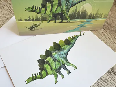 Stegosaurus Greeting Card branding card colorful colors dinosaur graphic design greeting card illustration landscape mesozoic era paleontology paleoscape prehistoric animal print print ready reptile spot uv stegosaurus vector