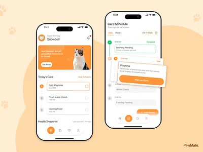 PawMate – Pet Care Routine & Daily Schedule App appdesign caremanagement designforstartups dribbble mobile app mobile app design mobileappdesign mobiledesign mobileui petapp petcareapp pethealth petparenting petschedule petwellness productdesign routineapp startupapp uidesign uxdesign