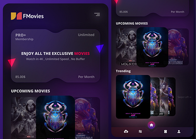 FMovies Modern UI 3d app branding design graphic design mobile mobile app design motion graphics movie app ui ui design ux