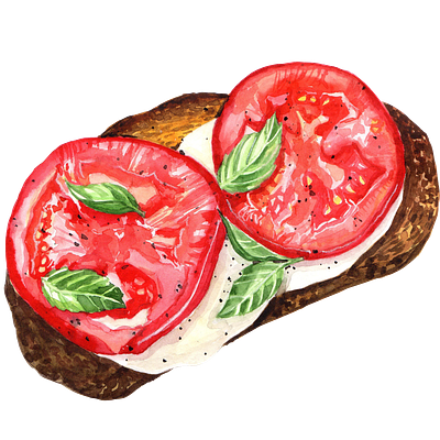 Watercolor bruschetta branding bread bruschetta cheese design food illustration logo tomato
