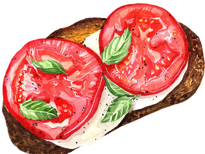 Watercolor bruschetta branding bread bruschetta cheese design food illustration logo tomato