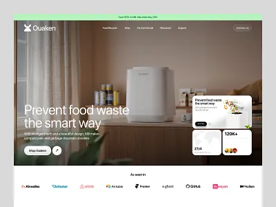 Ouaken food recycler website - Hero Section Design design interface product service startup ui ux web website
