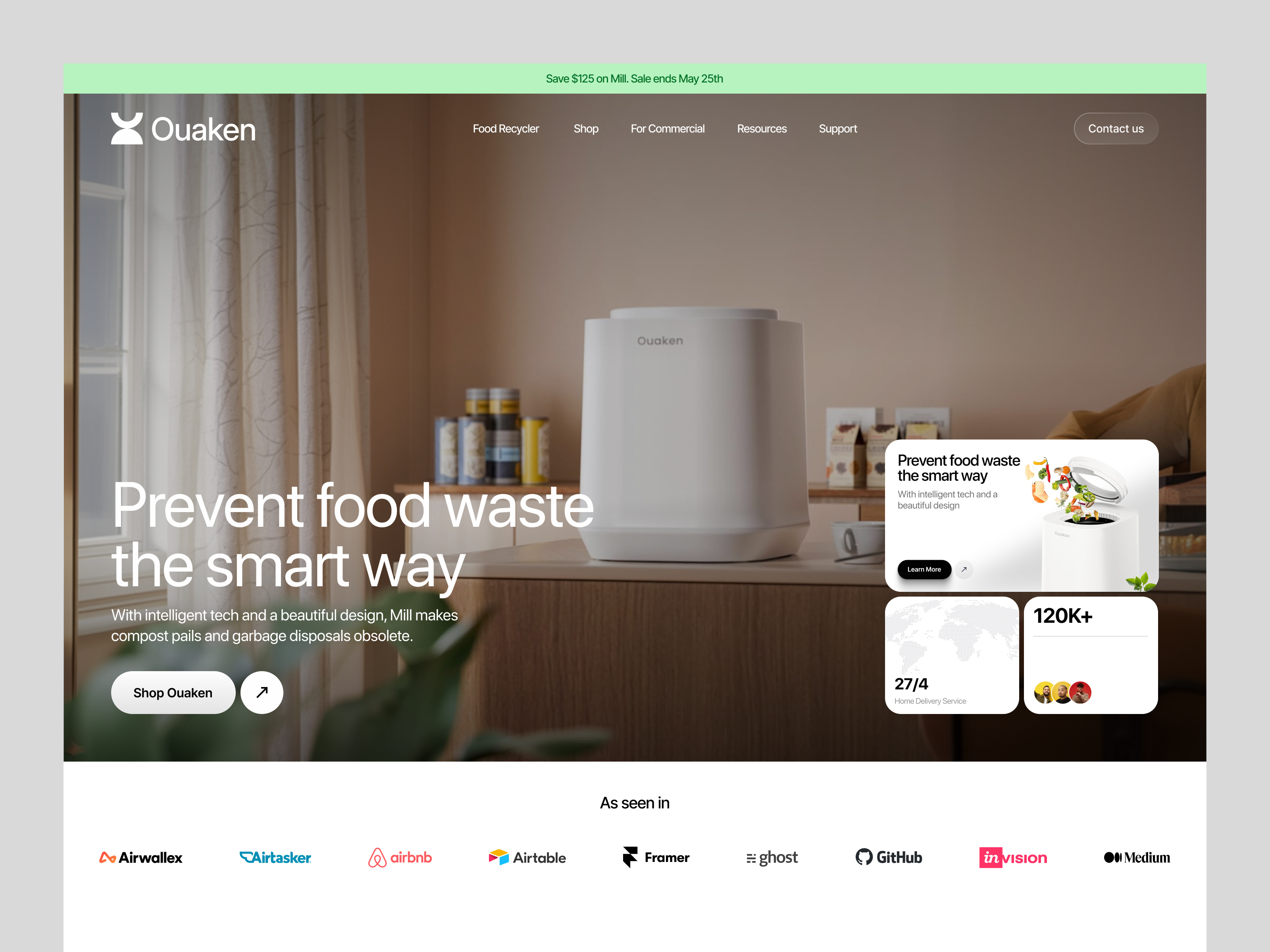 Example of Ouaken food recycler website - Hero Section Design