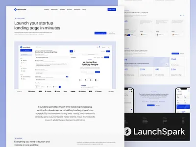 LaunchSpark — Built for Startup Launches Landing Page UI/UX ai ai design clean landing page landing page design minimalism modern modern ui motion graphics product product design saas saas design startup startup landing page typography ui ui design web design