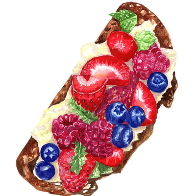 Watercolor bruschetta with berry branding bread bruschetta design food graphic design illustration logo