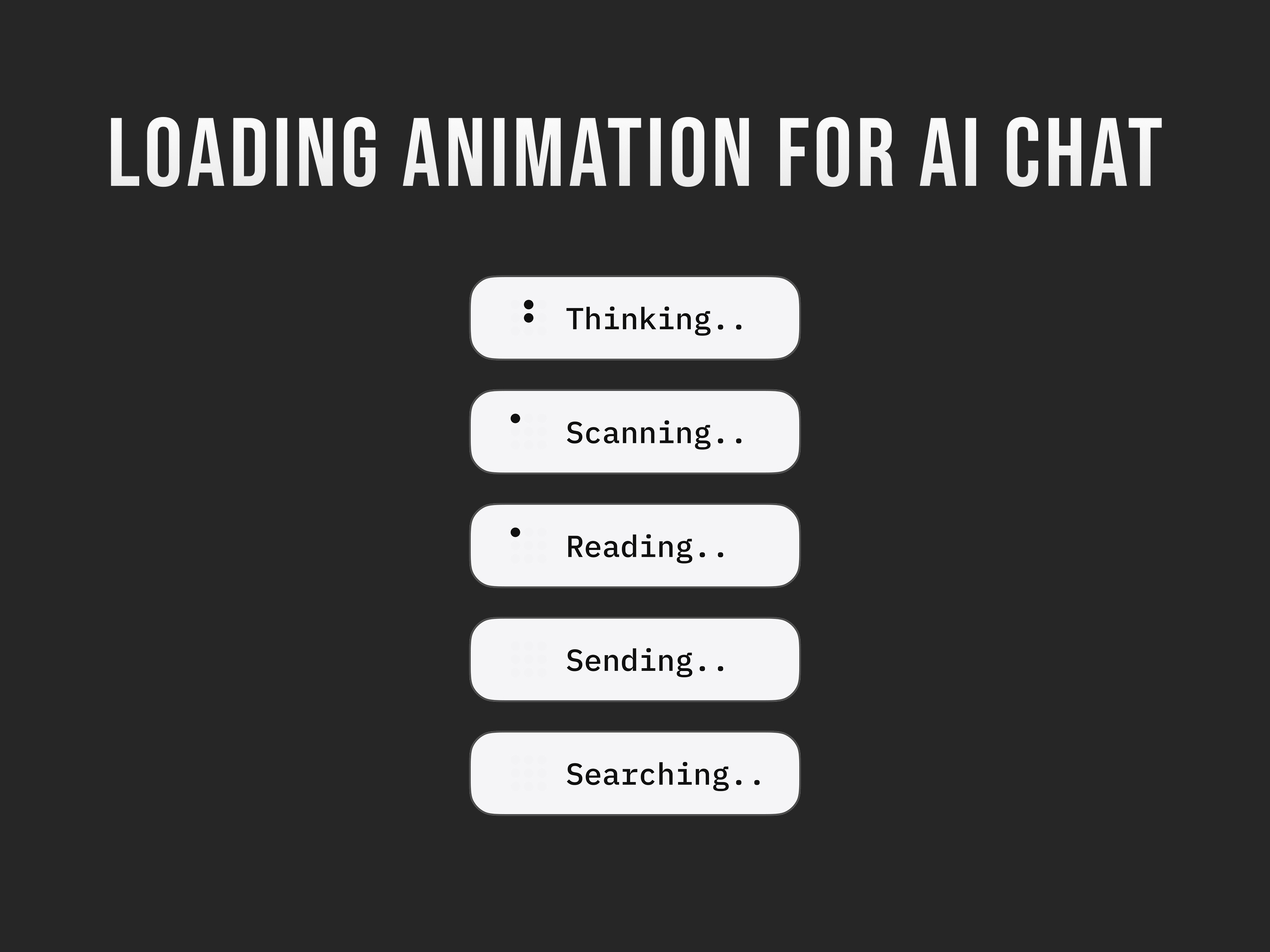 AI Loading Animations for Chat Interfaces ai animation artificialintelligence creativeui dashboarddesign designinspiration dribble figma interactiondesign loadinganimation mictointeractions mobileui motiondesign productdesign prototype saasdesign uianimation uidesign uxdesign webdesign