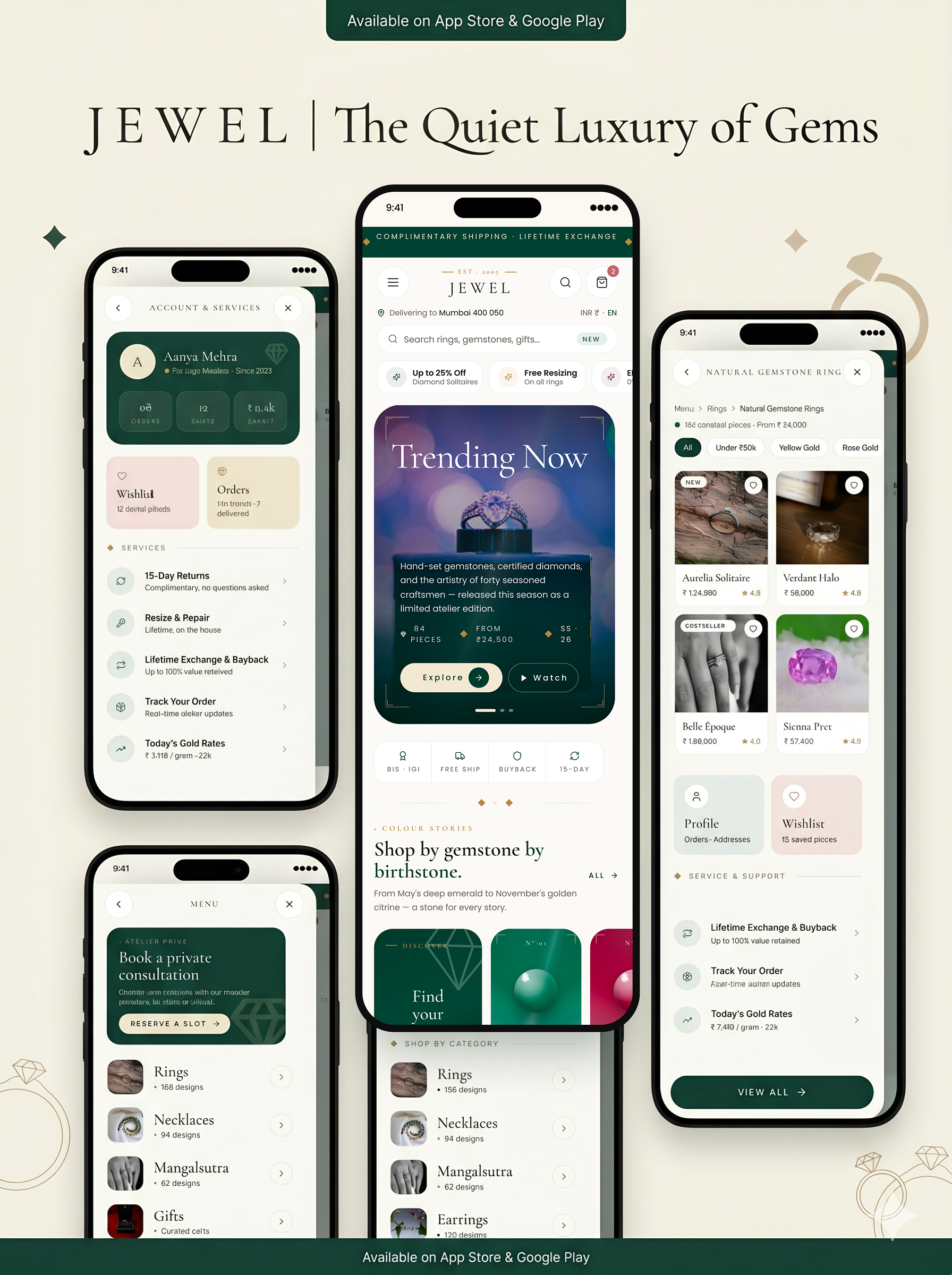 Jewel App app branding design ecommerce figma illustration illutrations jewelery jewelery app shop shoping ui ux