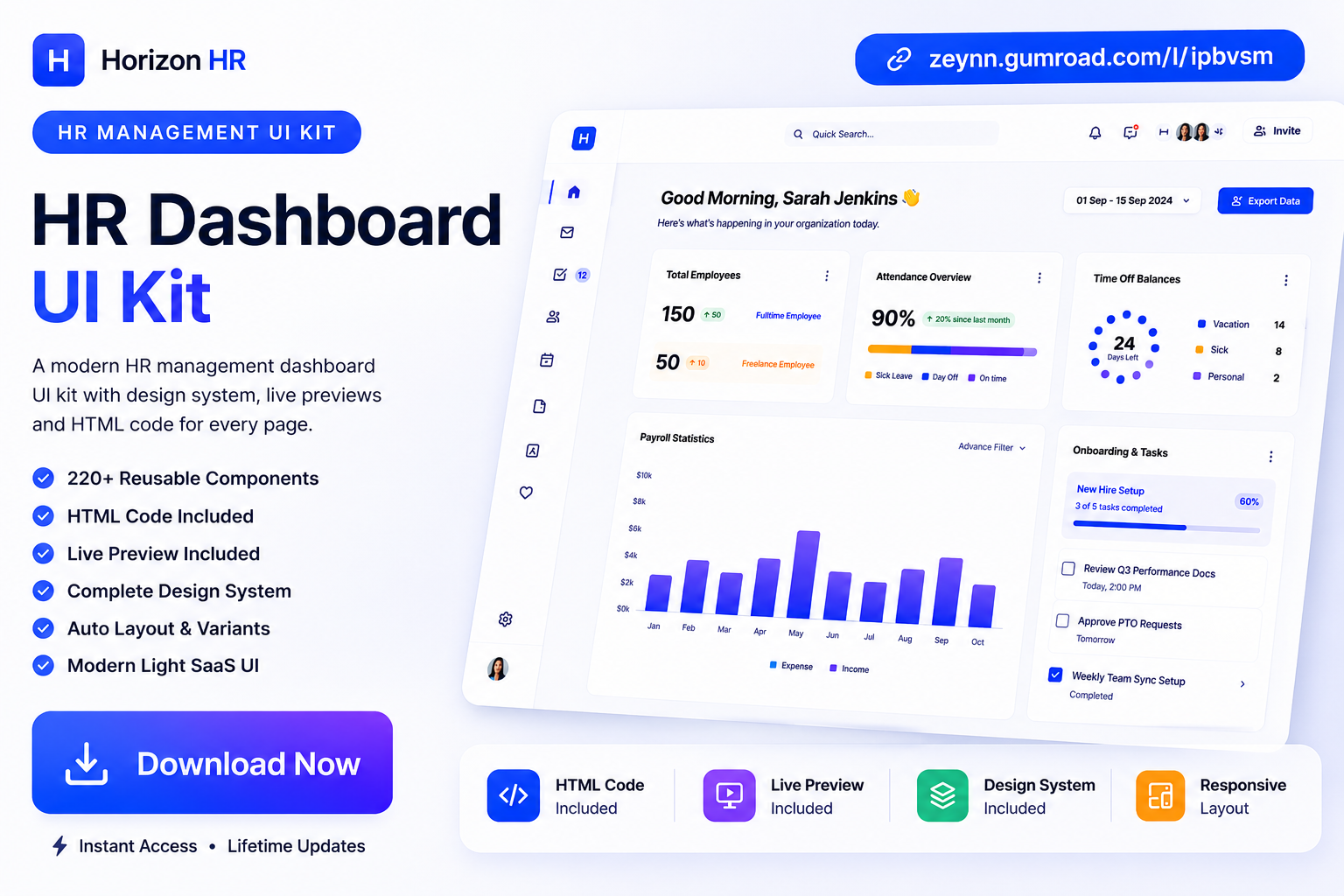 HR Dashboard UI Kit — Horizon HR admin dashboard analytics dashboard dashboard ui employee management figma hr dashboard management dashboard saas dashboard ui kit