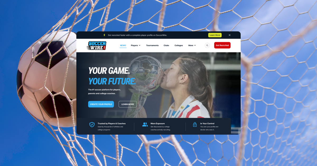 SoccerWire Homepage Redesign Concept brand design brand identity brand identity design branding design figma framer illustration logo logo design logo designer media soccer sports web design webflow