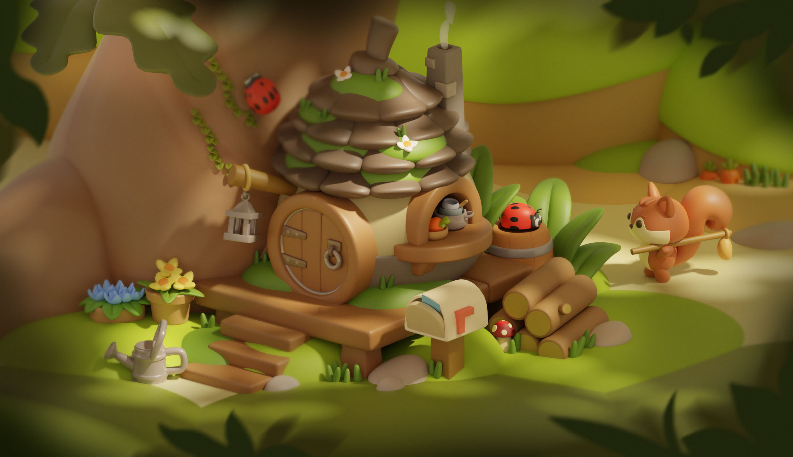 The Acorn Cottage 3d blender concept design illustration
