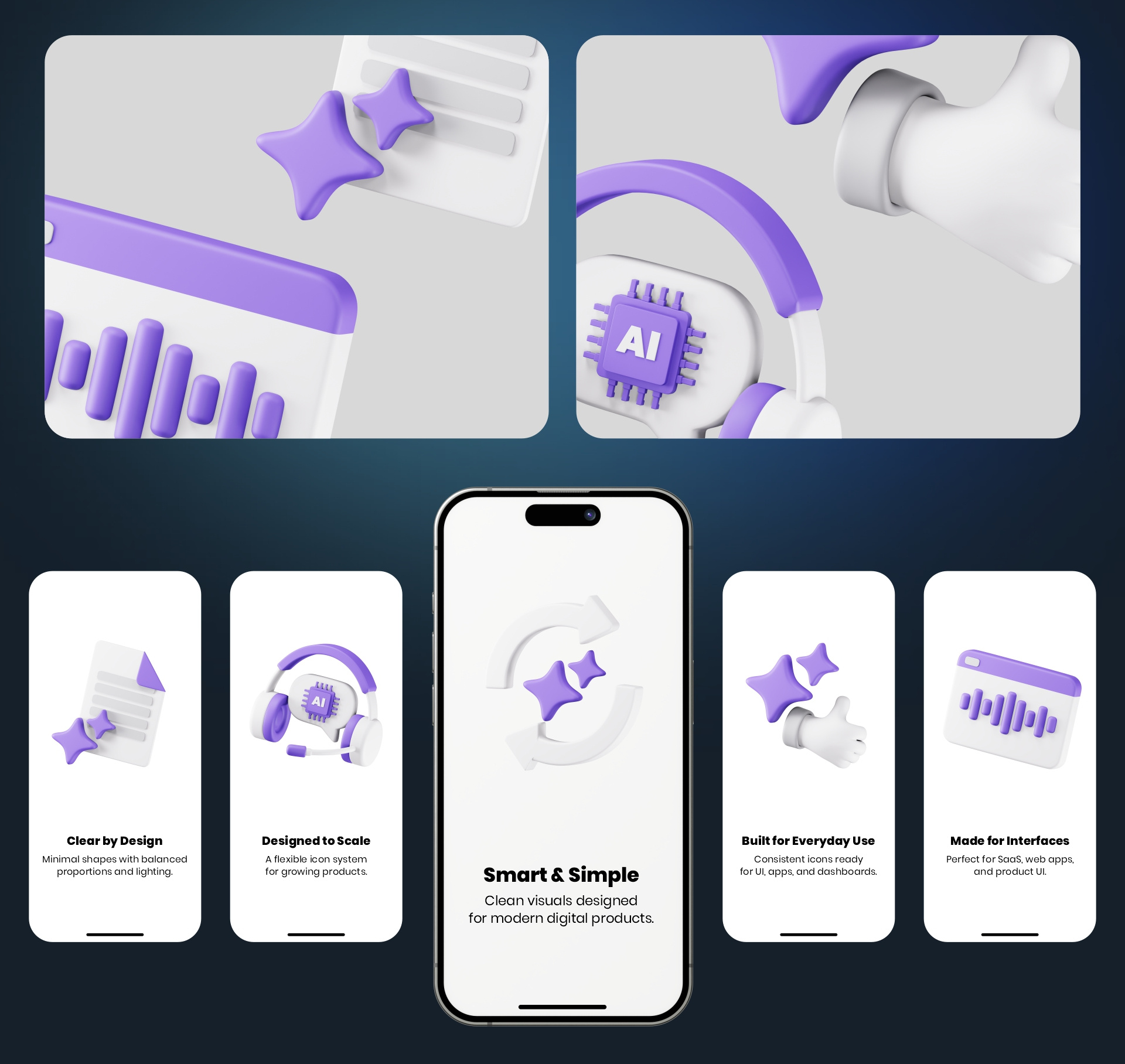 Example of Custom Modern 3D Icons For UI & Apps