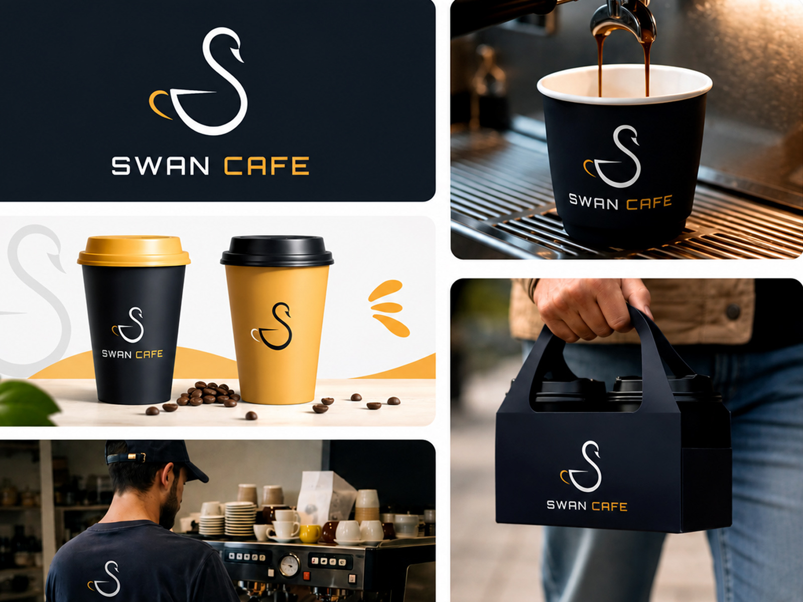 Example of Elegant Swan Cafe Brand Identity Presentation