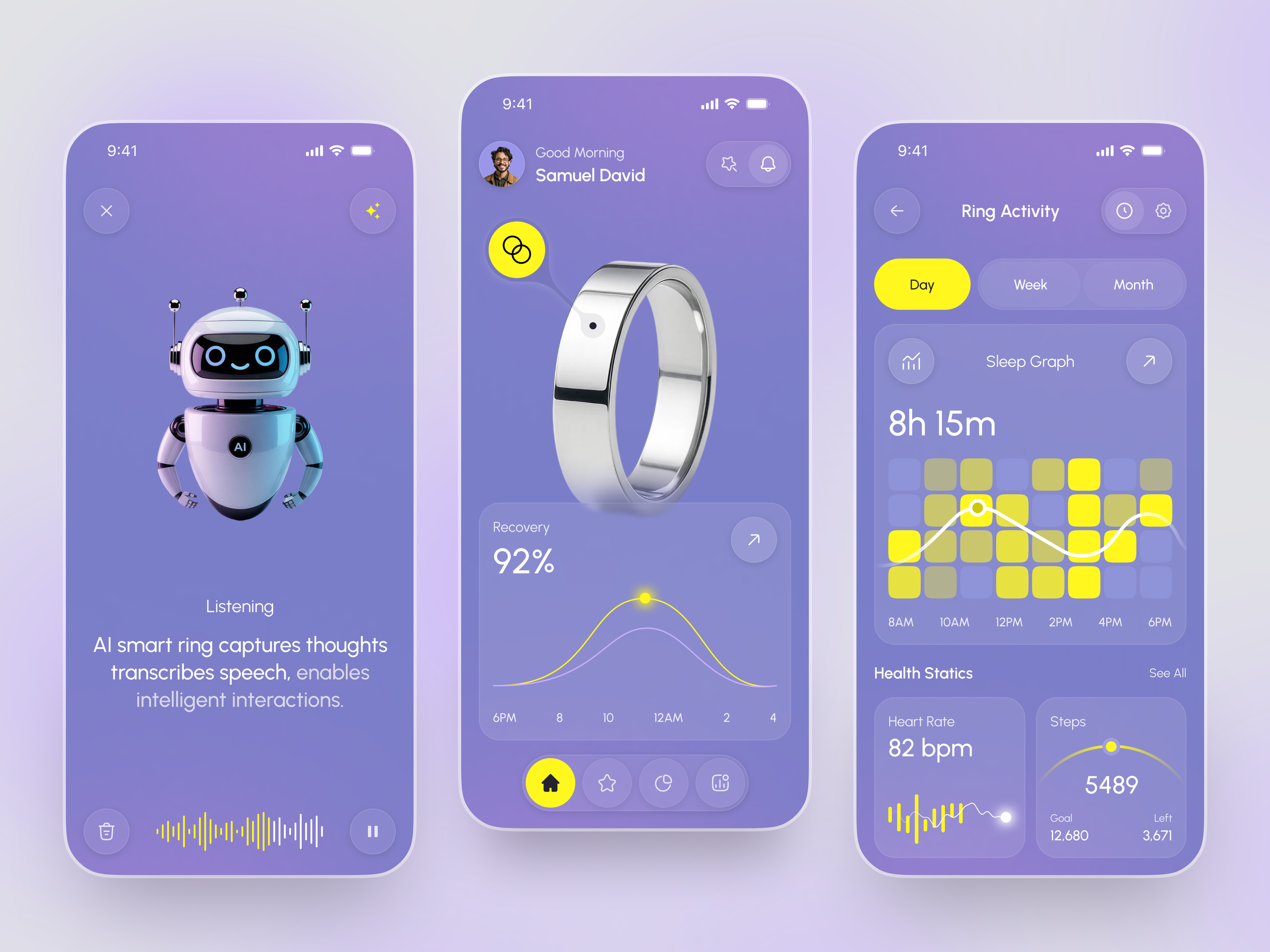 Smart Ring App - AI Health & Wellness Tracker Mobile UI Design ai assistant app design fitness app health tech health tracker app healthcare app mobile app mobile app design mobile ui mobile ui design product design smart ring smart ring app uiux user interface web