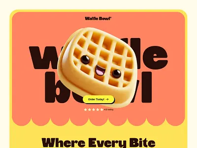 Waffle Bowl – Playful Dessert Landing Page UI colorful design cookie design creative design dessert website dribbble shot ecommerce ui figma food website landing page startup website ui ui design ux ux design waffle web design
