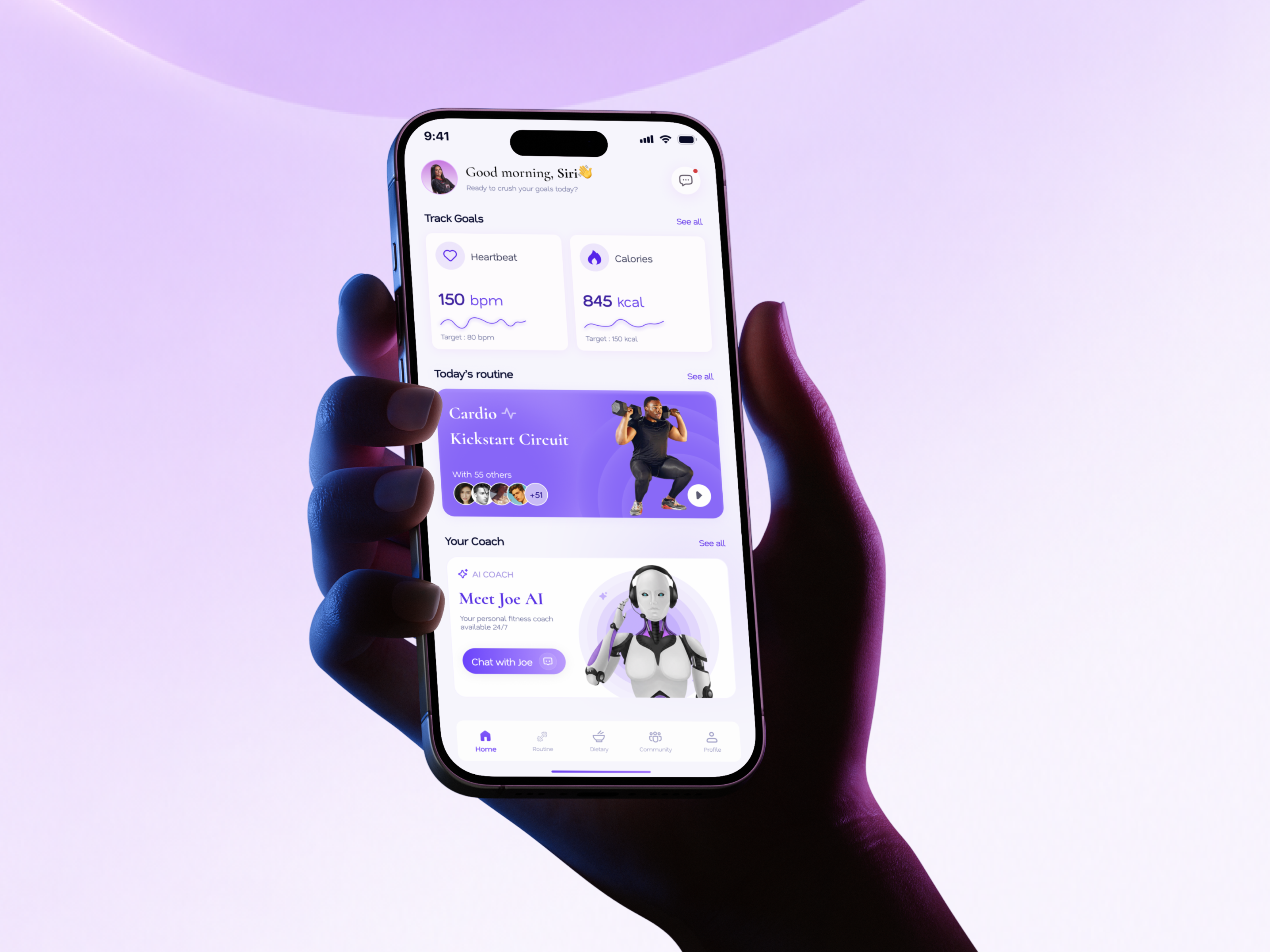 AI Fitness Coach App ai coach app ai fitness app clean ui dashboard ui dribbble design fitness app fitness mobile app fitness ui futuristic ui glassmorphism ui gym app ui health app design iphone app ui mobile ui design modern app design premium uiux purple ui design uiux design wellness app workout app