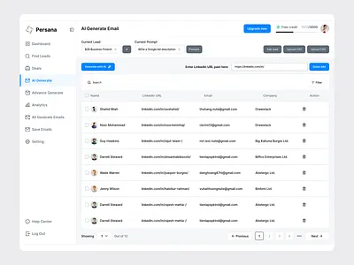 Persana - AI-Generated Email Platform ai assistant ai saas ai tool b2b saas content marketing crm design email automation email marketing enterprise interface marketing platform minimal design product saas dashboard service startup ui ux wavespace web