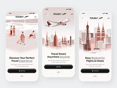 Tourly Travel App – Onboarding Design app flow app onboarding booking app features finder app mobile onboarding onboarding design onboarding screen travel travel app travel booking travel platform