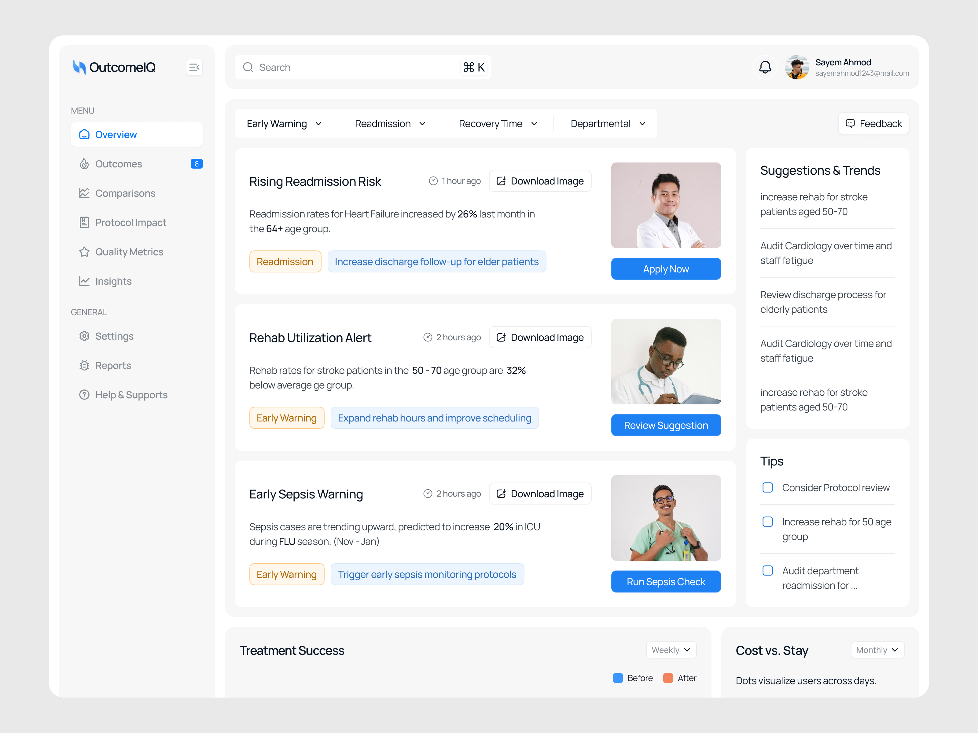 OutcomelQ HealthCare Protocol Impact clinical insights platform doctor app health app health dashboard health data visualization health saas health uiux healthcare healthcare app healthcare monitoring system healthtech mental health