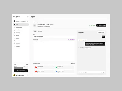 Agently: AI Agent Setup Panel admin panel agent builder ai agent ai dashboard clean ui dark mode dashboard design figma ui framer design interface design light mode minimal ui modern dashboard product design saas ui startup ui ui inspiration ux ui web app workflow ui