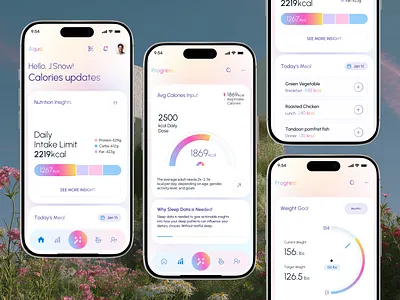 Aqua AI Nutrition, Sleep & Health Tracking Mobile App ai health assistant ai nutrition app calorie counter app fitness wellness app food tracking app health mobile app health tracker app healthy lifestyle app meal planner ui mobile app design modern app ui modern mobile ui nutrition dashboard ui panzestudio pastel mobile ui sleep analytics ui sleep tracking app ui ux design wellness app ui wellness dashboard