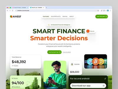AI Fintech Website ai crypto design fintech website investment landing page marketing website product service trading uiux design web