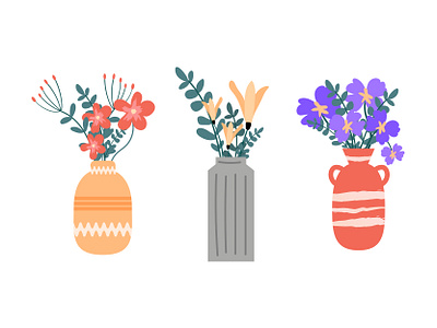 Beautiful bouquets in vases. art botanical cute design flat design flower flowers illustration spring vase