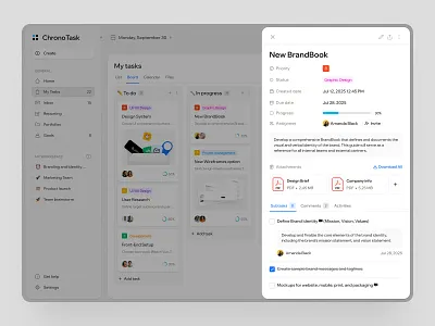 Task Management Dashboard calendar integration clean interface dashboard ui interactive design intuitive ux light theme minimal style organized workflow planning tool productivity project planner task board task management task tracking team collaboration ui design user friendly web app workspace management