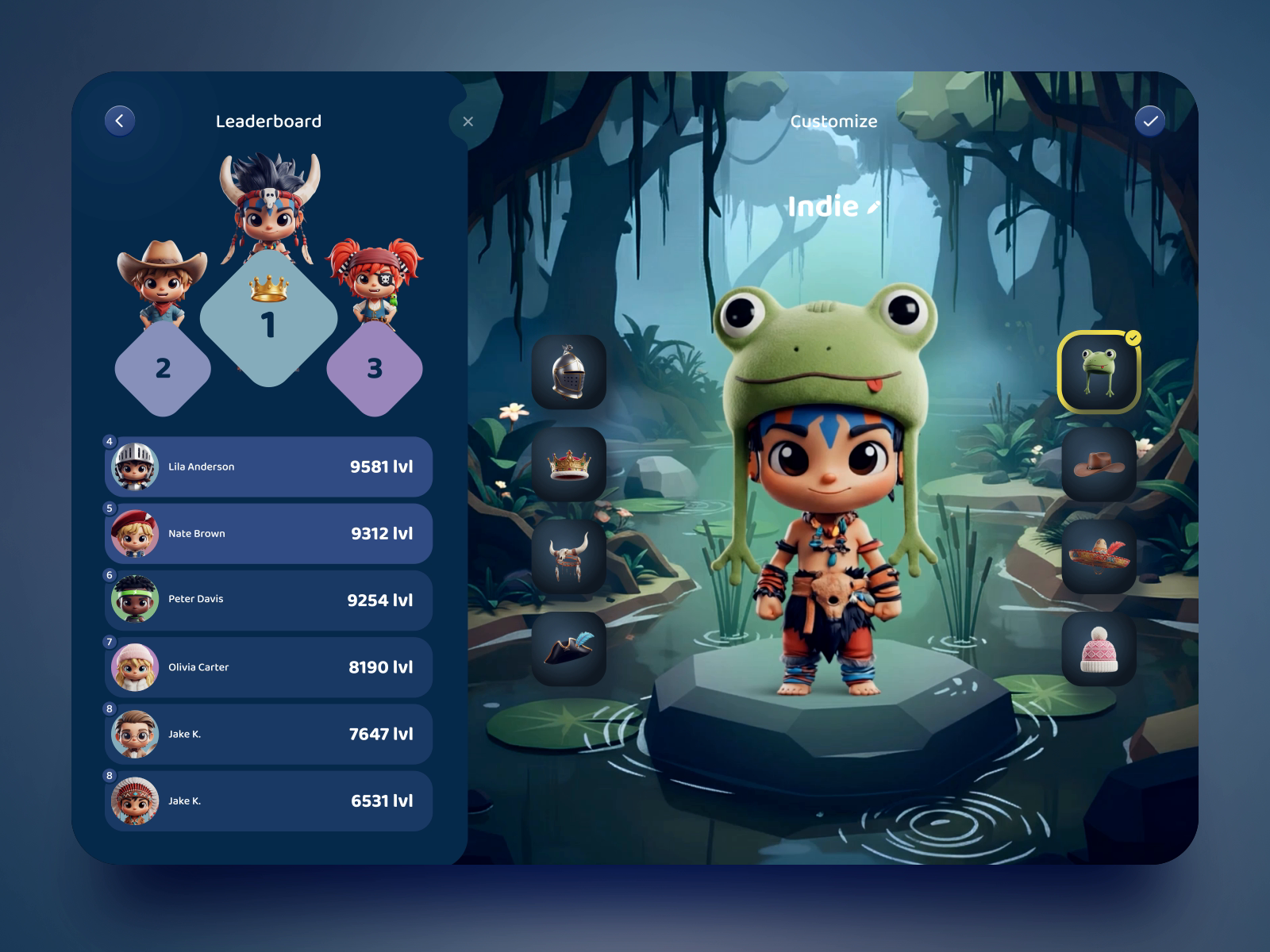 Mobile Gaming UI for Avatar Personalization