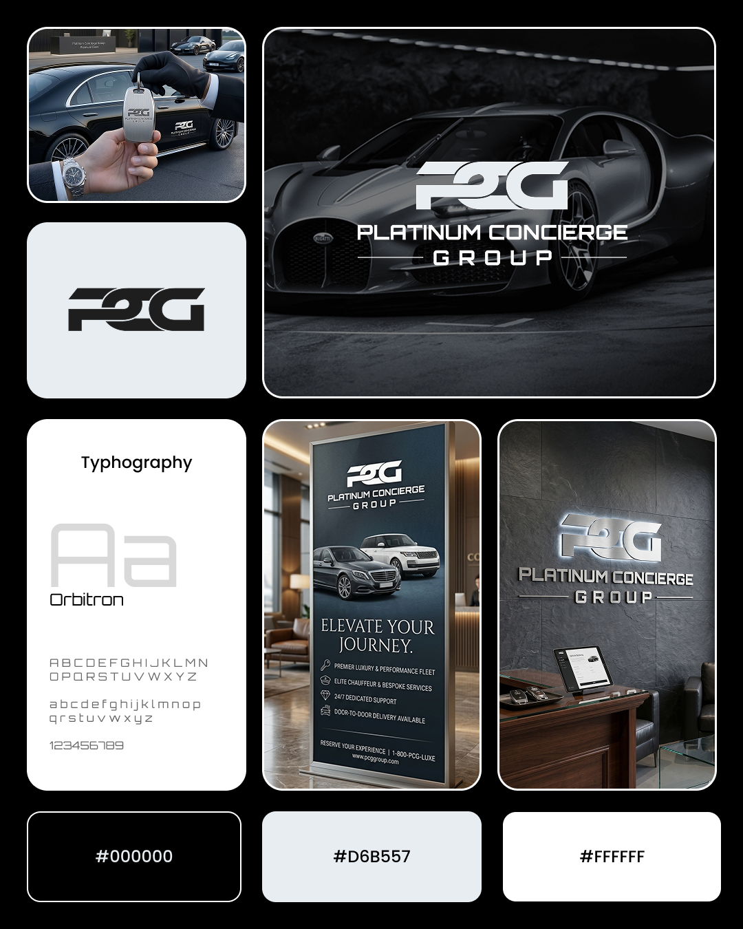 PCG Luxury Car Rental Brand Identity & Web UI UX Design automotive design brand guidelines brand identity car rental ui dark ui figma design landing page design logo design logo mockup luxury brand luxury logo design monogram logo product design ui design ui ux design ux design visual identity web design web ui design wordmark logo